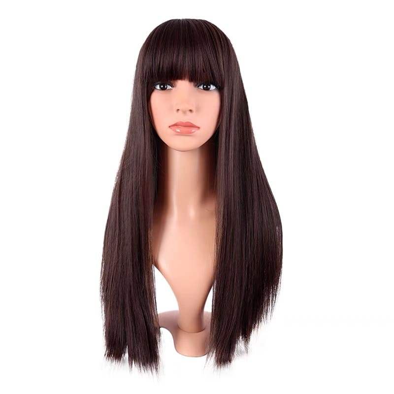 Chocolate Brown Straight Fringe Long Wig 24 Inch