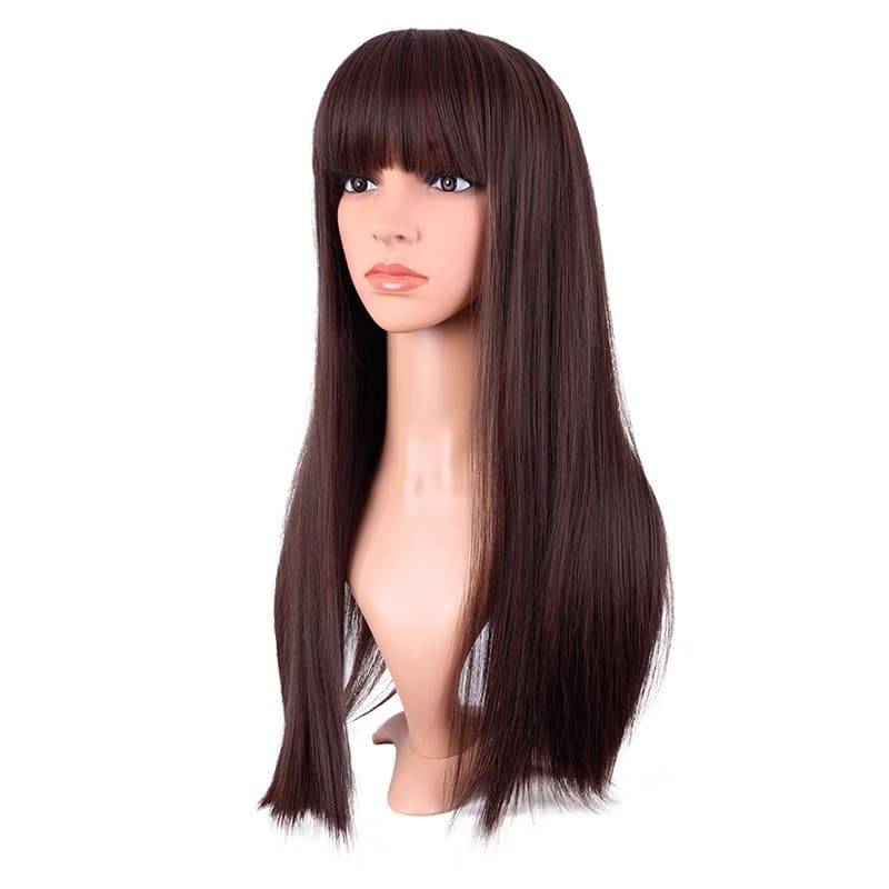 Chocolate Brown Straight Fringe Long Wig 24 Inch