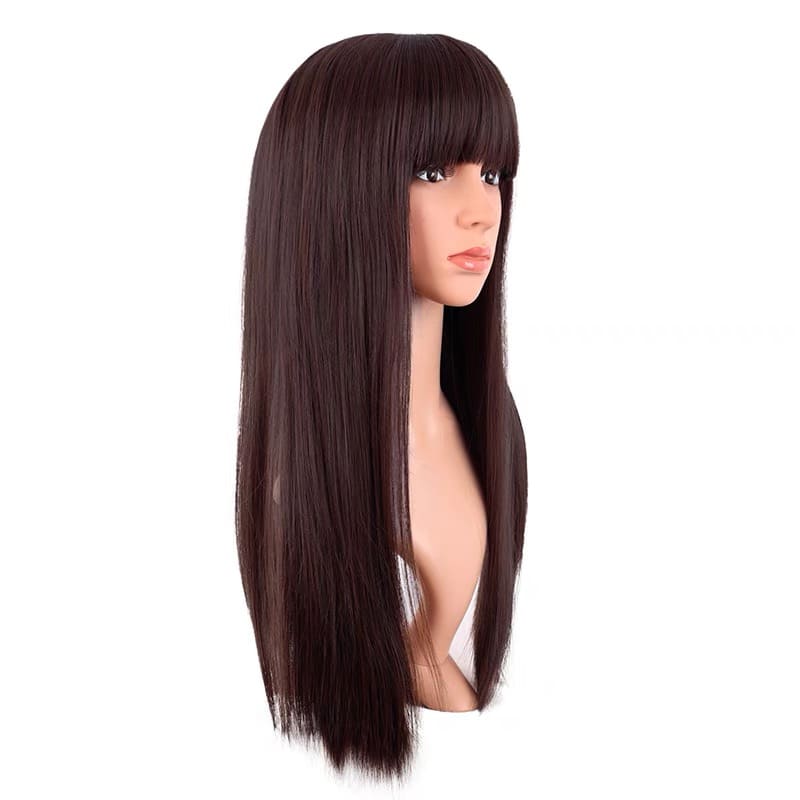 Chocolate Brown Straight Fringe Long Wig 24 Inch