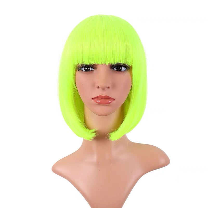 Cosplay Neon Green Short Bob Wig with Bangs