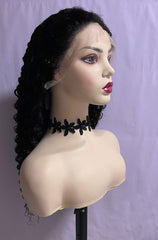 Long Elegant Black Human Hair Front Lace Free Part Deep Wave Wig