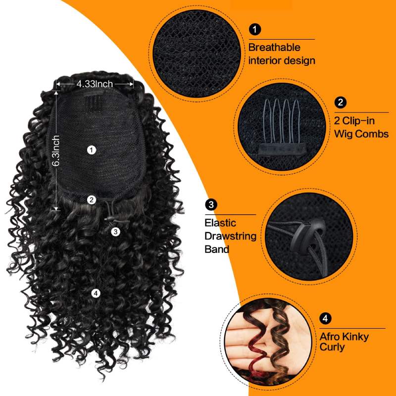 Medium Long Afro Kinky Curly Drawstring Ponytail