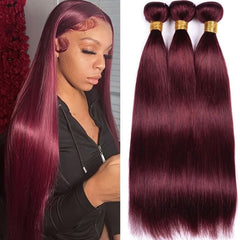 Human Hair Curtain Bundles Straight Burgundy 100g