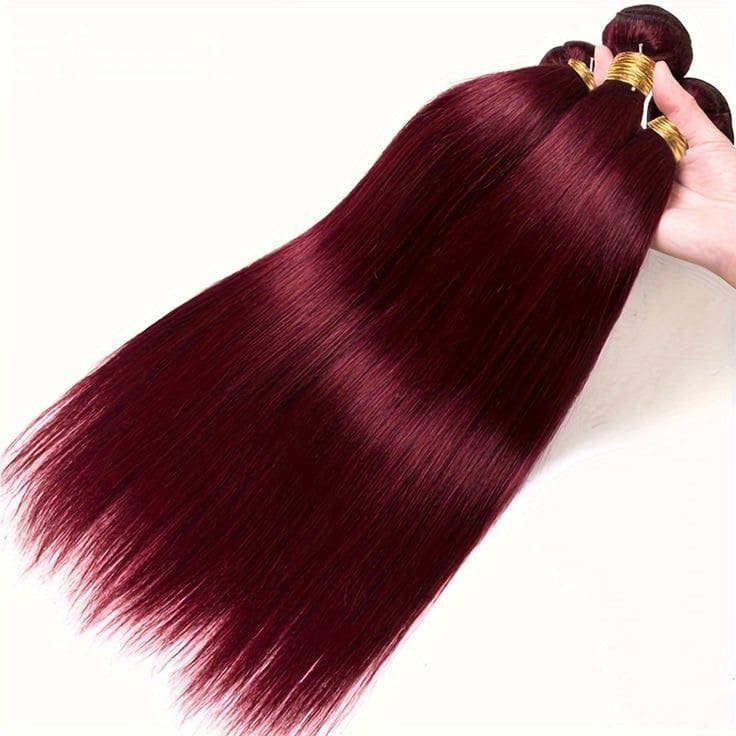 Human Hair Curtain Bundles Straight Burgundy 100g