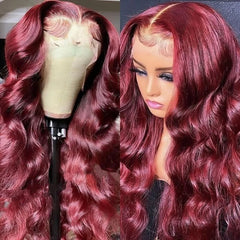 Human Hair Dark Burgundy 99J Front Lace Body Wave Wig