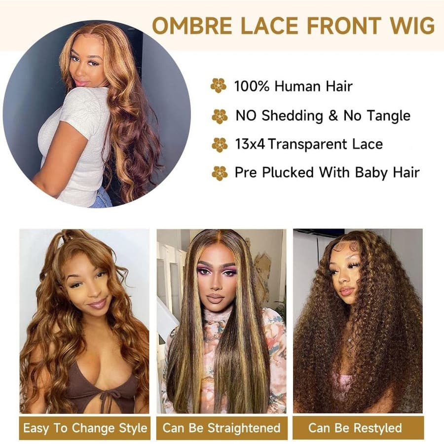 Human Hair 13x4 Front Lace Honey Blonde Body Wave Wig