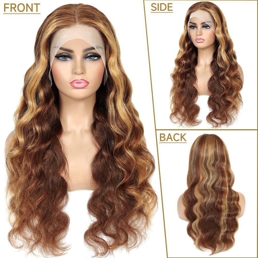 Human Hair 13x4 Front Lace Honey Blonde Body Wave Wig