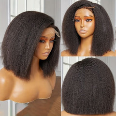 Human Hair Kinky Straight 13x4 Front Lace Black Bob Wig