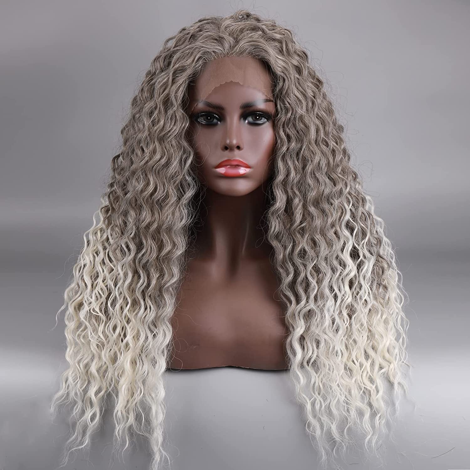 26'' Ombre Platinum Gold Latina Curly Front Lace Wig