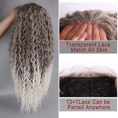 26'' Ombre Platinum Gold Latina Curly Front Lace Wig