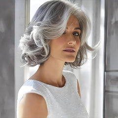 Short Salt & Pepper Grey Body Wave French Bob Wig