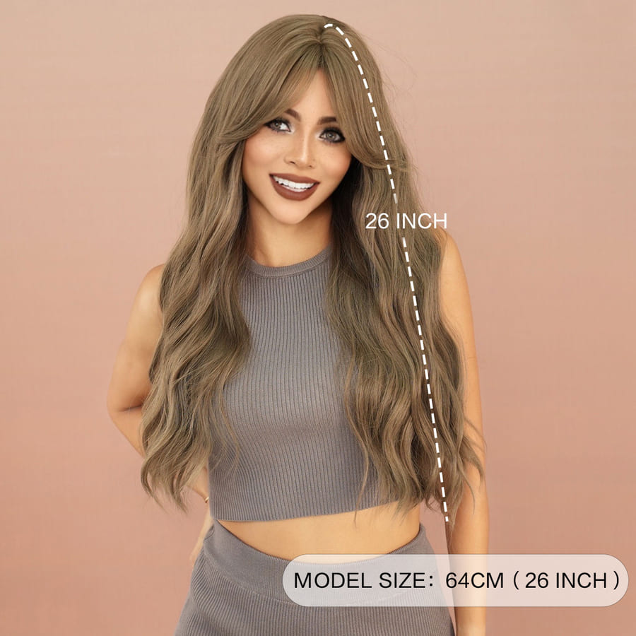 26'' Light Brown Wear and Go Loose Wave Wig with Full Fringe