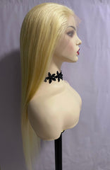 Long 613 Blonde Human Hair Front Lace Free Part Straight Wig