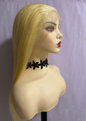 Long 613 Blonde Human Hair Front Lace Free Part Straight Wig