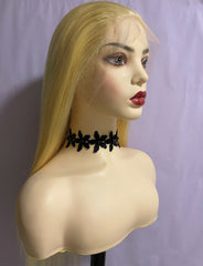 Long 613 Blonde Human Hair Front Lace Free Part Straight Wig