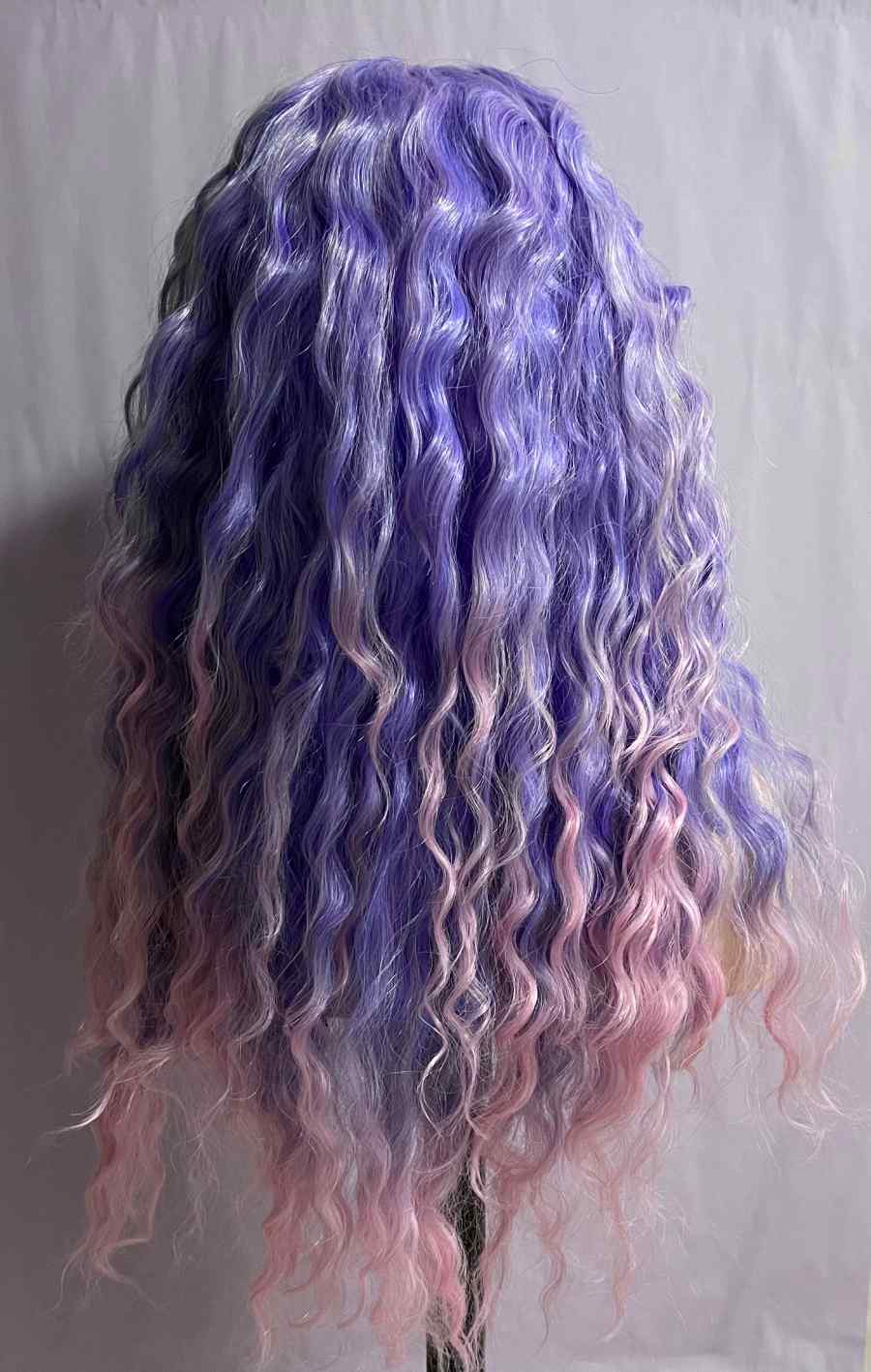 26'' Long Light Purple Latina Curly Wave Pink Highlight Wig