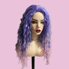 26'' Long Light Purple Latina Curly Wave Pink Highlight Wig