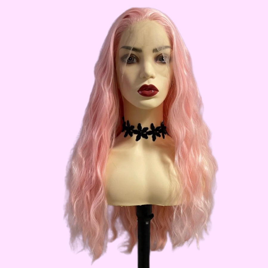 Long Light Pink Deep Curly Wave 13x4 Front Lace Wig