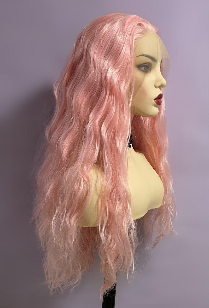 Long Light Pink Deep Curly Wave 13x4 Front Lace Wig