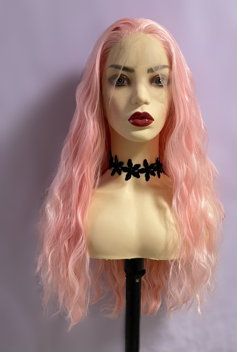 Long Light Pink Deep Curly Wave 13x4 Front Lace Wig