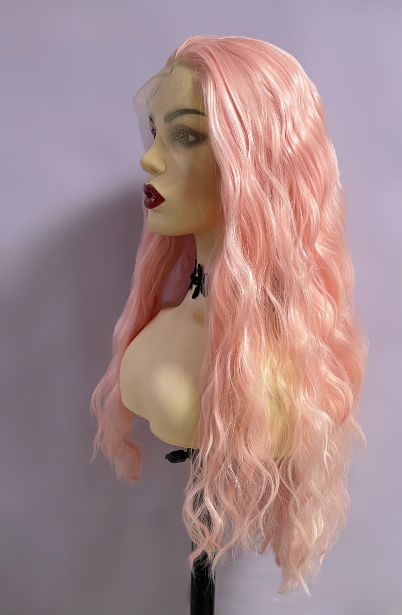 Long Light Pink Deep Curly Wave 13x4 Front Lace Wig