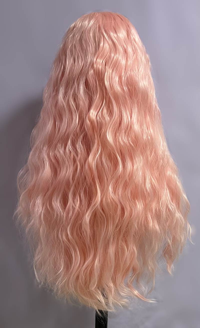 Long Light Pink Deep Curly Wave 13x4 Front Lace Wig