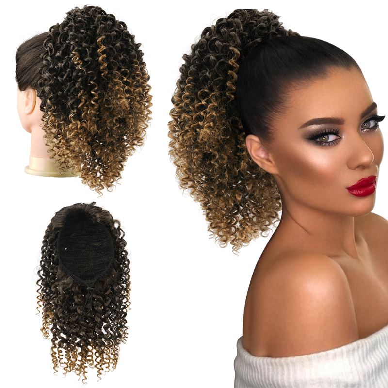 Medium Long Afro Kinky Curly Drawstring Ponytail