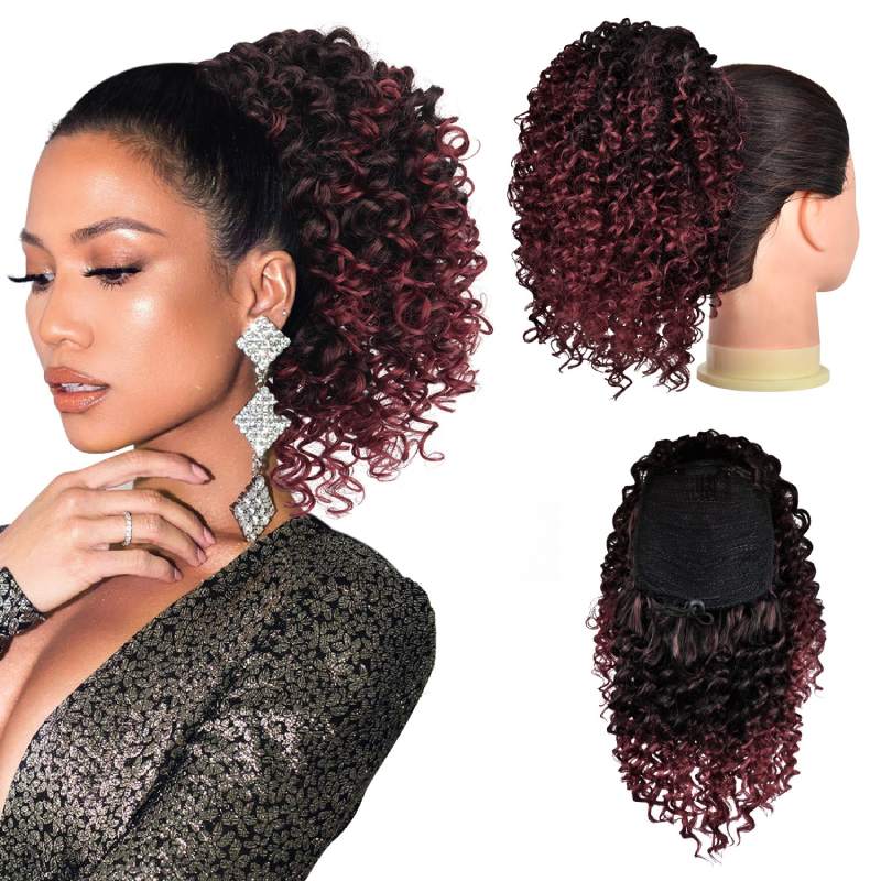 Medium Long Afro Kinky Curly Drawstring Ponytail