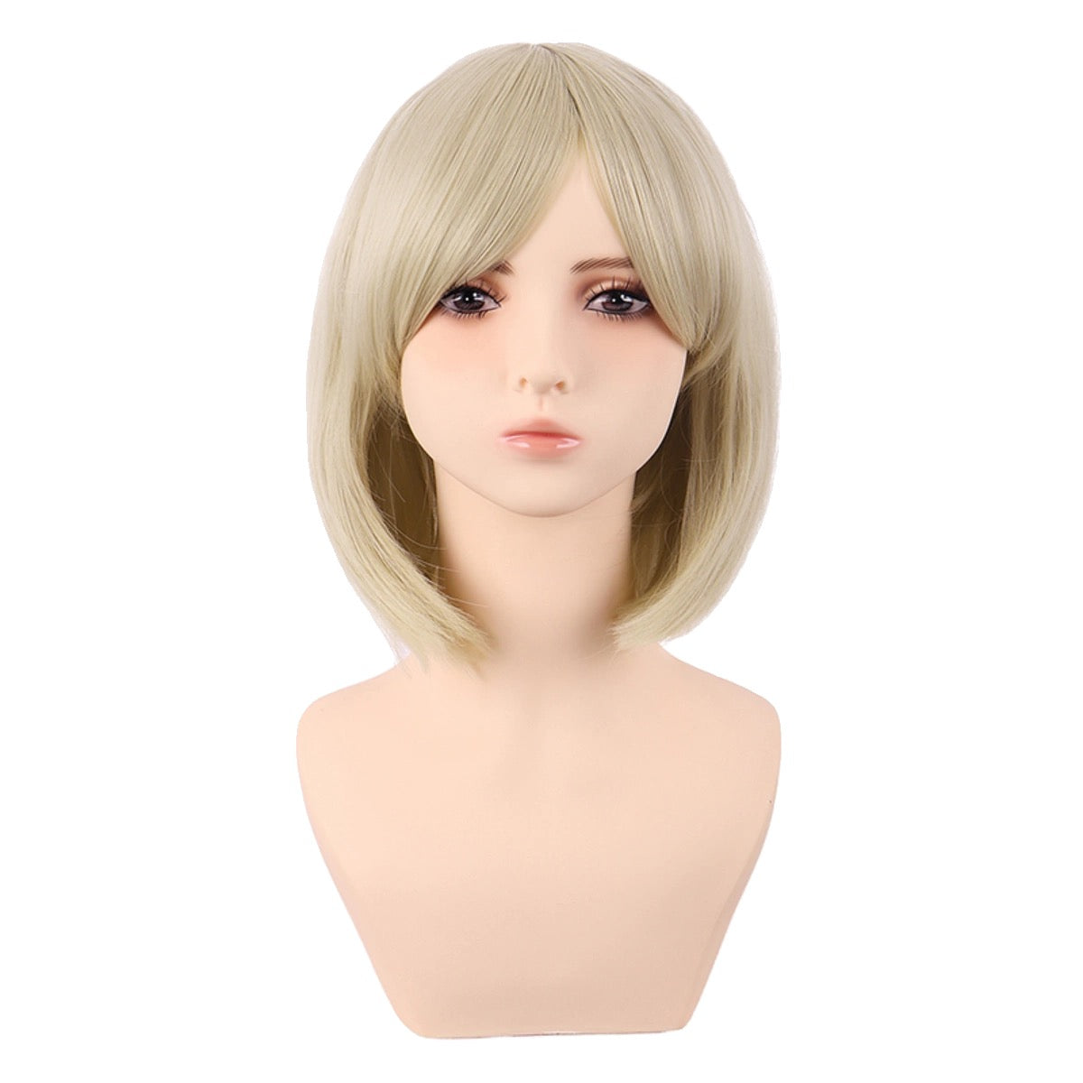 Milky Blonde Curtain Bangs Straight Bob Wig for Cosplay