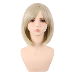 Milky Blonde Curtain Bangs Straight Bob Wig for Cosplay