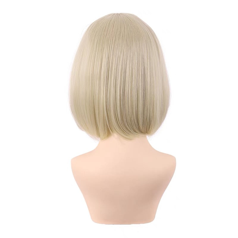 Milky Blonde Curtain Bangs Straight Bob Wig for Cosplay