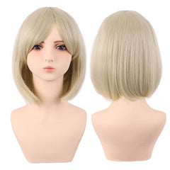 Milky Blonde Curtain Bangs Straight Bob Wig for Cosplay