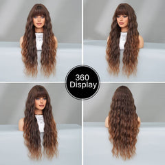 30 Inch Ombre Brown Water Wave Wig with Bangs