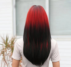 22'' Long Ombre Red & Black Straight Wig with Bangs