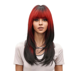 22'' Long Ombre Red & Black Straight Wig with Bangs