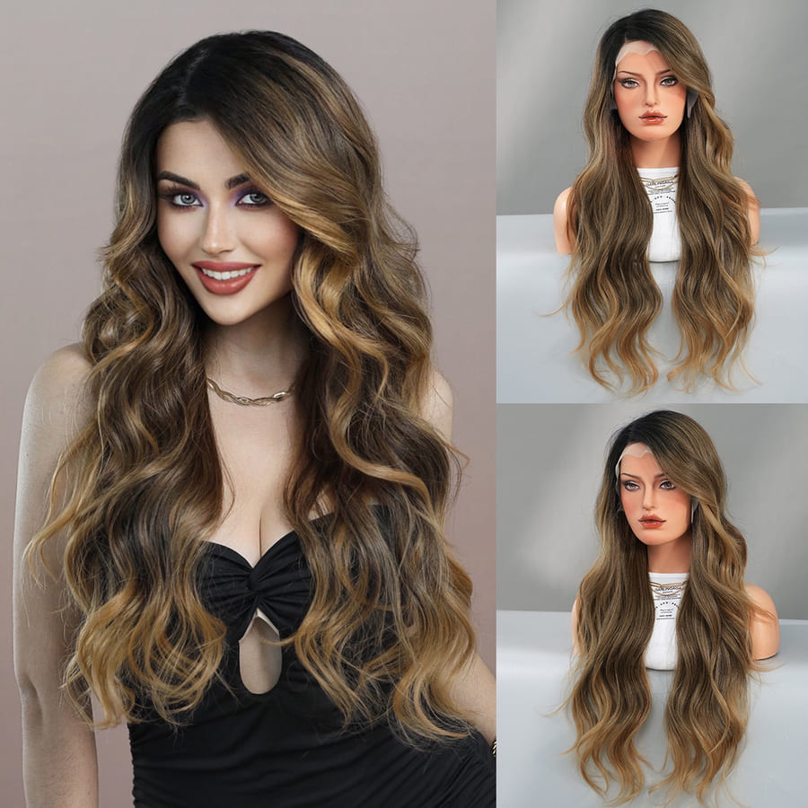 28'' Ombre Honey Blonde Front Lace Body Wave Wig with Side Part