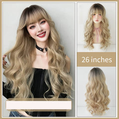 26'' Long Ombre Honey Blonde Body Wave Wig with Bangs