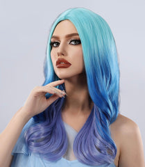 Ombre Ice Blue & Light Purple Water Wave Halloween Long Wig 22 Inch