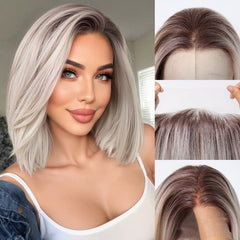 Ombre Platinum 13x6 HD Front Lace  Straight French Bob Wig