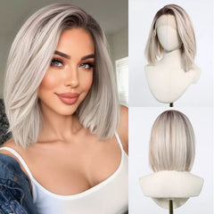 Ombre Platinum 13x6 HD Front Lace  Straight French Bob Wig