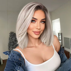 Ombre Platinum 13x6 HD Front Lace  Straight French Bob Wig