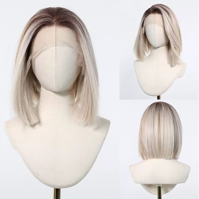 Ombre Platinum 13x6 HD Front Lace  Straight French Bob Wig