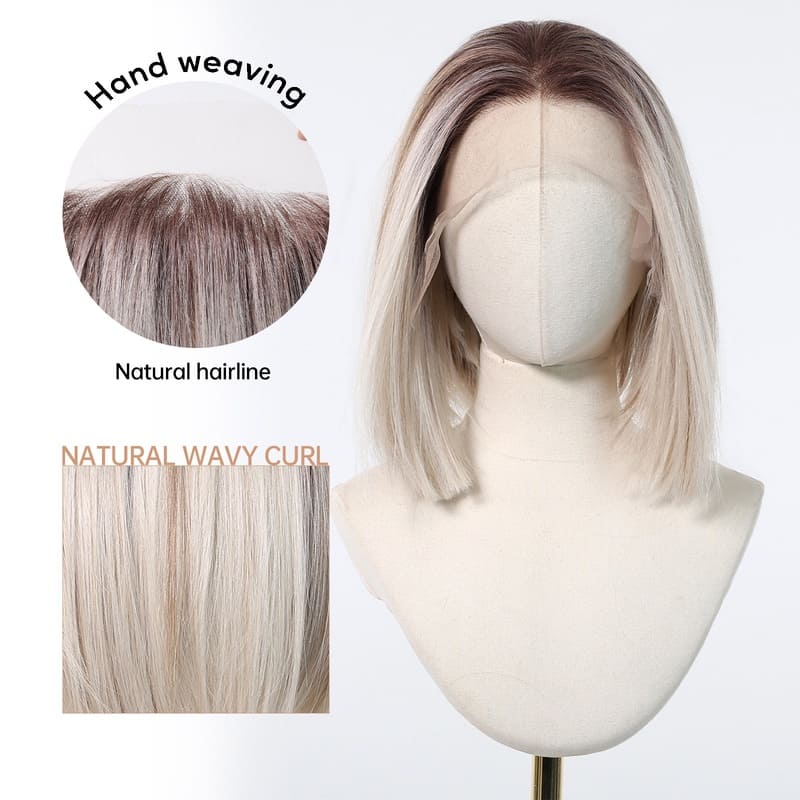Ombre Platinum 13x6 HD Front Lace  Straight French Bob Wig