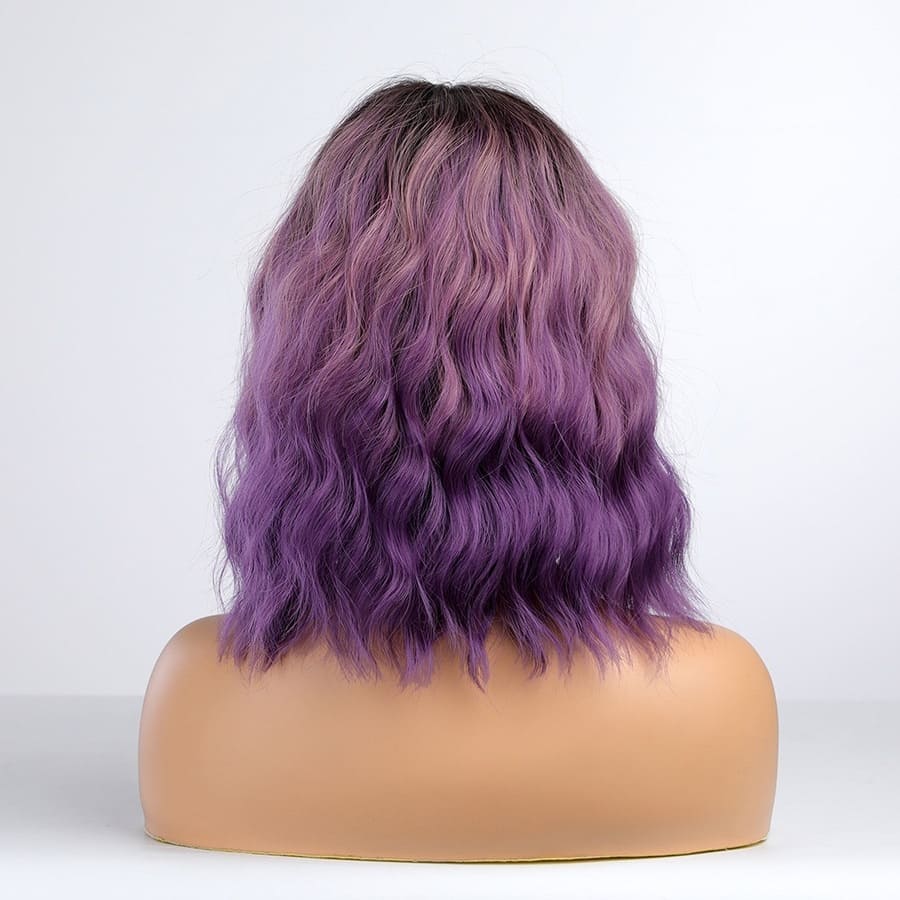 14 Inch Ombre Purple Loose Wave Bob Wig with Bangs