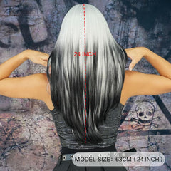 White & Black Two Tone Layered Long Halloween Straight Wig