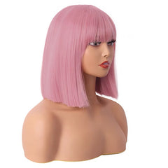 Pale Pink Short Straight Blunt Cut Fringe Bob Wig for Cosplay
