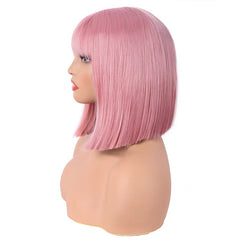Pale Pink Short Straight Blunt Cut Fringe Bob Wig for Cosplay