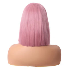 Pale Pink Short Straight Blunt Cut Fringe Bob Wig for Cosplay