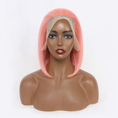 Pink 13 x 4 Front Lace Free Part Human Hair Straight Bob Wig