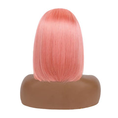 Pink 13 x 4 Front Lace Free Part Human Hair Straight Bob Wig